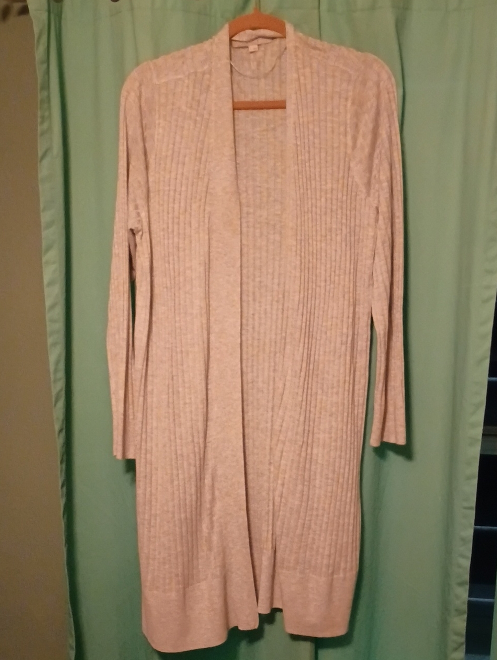 LOFT Light Grey Ribbed Open-Front Long Cardigan